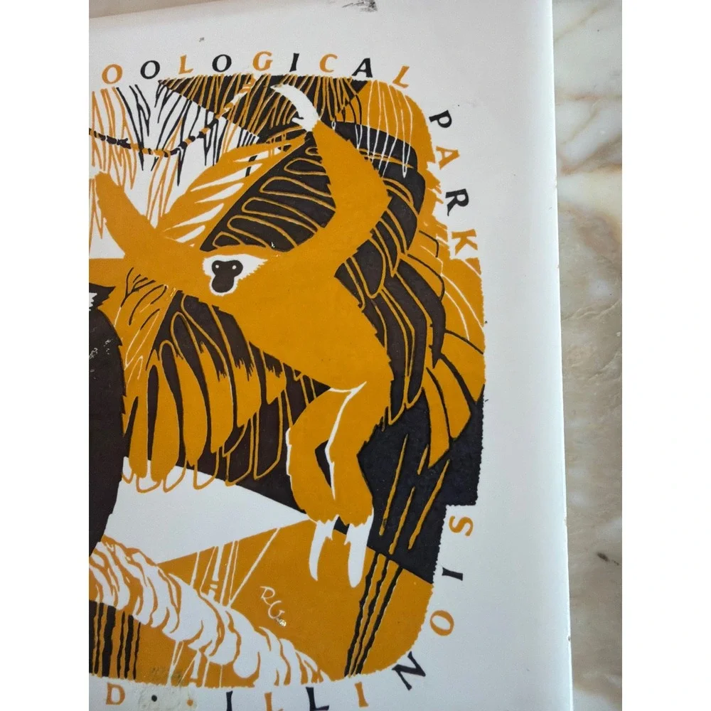 Chicago Zoological Park Tile White Yellow Brookfield Illinois Gibbons Monkey Art